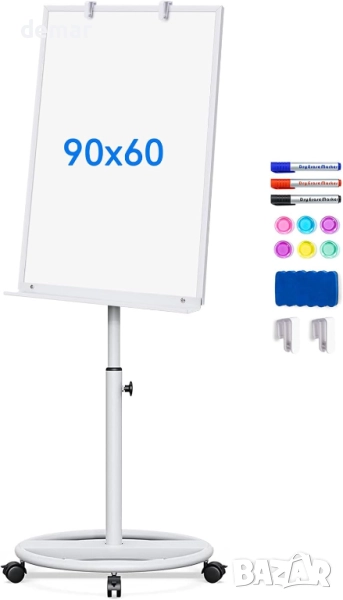 Стойка за флипчарт maxtek, магнитна мобилна бяла дъска 90 x 60 см, снимка 1