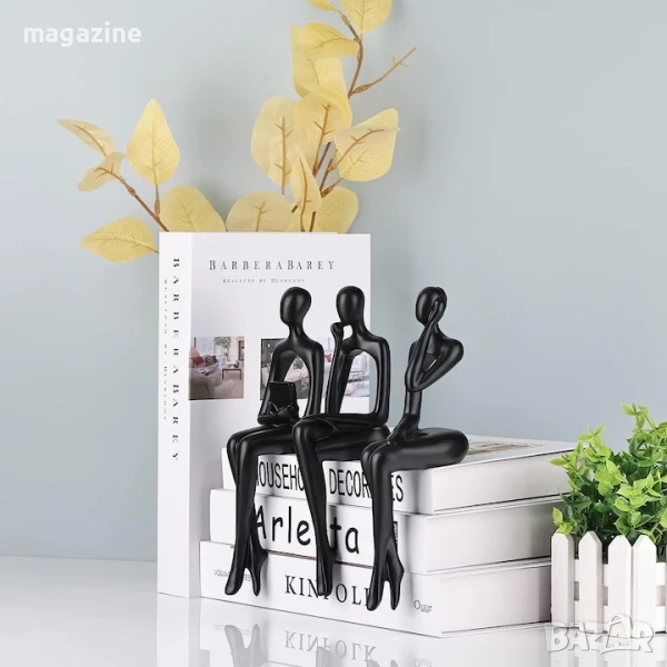 Комплект от 3 декоративни силуета: мислител, читател, музикален слушател, изработени от смола, снимка 1