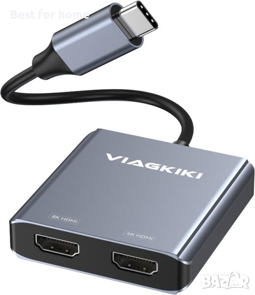 Viagkiki USB C към двоен HDMI адаптер 8K 4K,, снимка 1