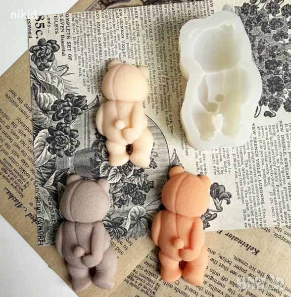 Мече в гръб с опашле силиконов молд форма фондан шоколад смола гипс декор, снимка 1