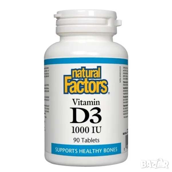 Natural Factors, Vitamin D3, 25 mcg (1,000 IU), 90 таблетки, снимка 1