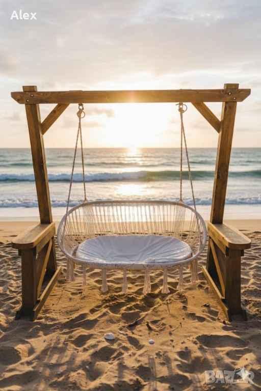 Дизайнерска дървена люлка с макраме., снимка 1