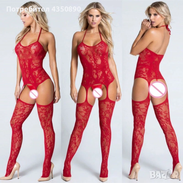 Еротично бельо цялокупно мрежесто боди в червен цвят - Код: B1044R, снимка 1