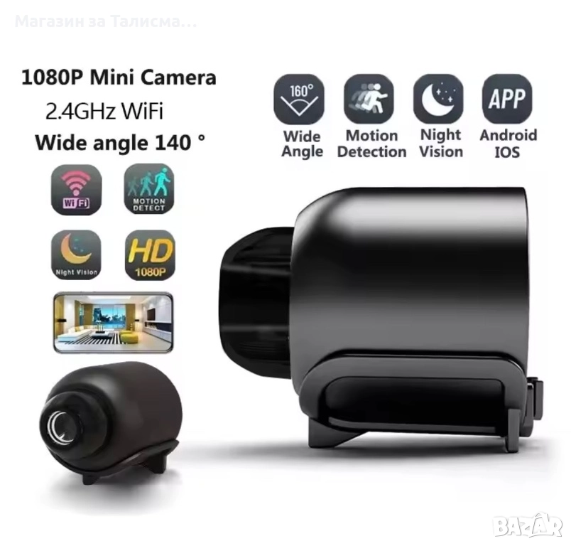 1080P FULL HD Mini WiFi Камера – Наблюдение 24/7, Нощно Виждане , Аларма при Движение, снимка 1