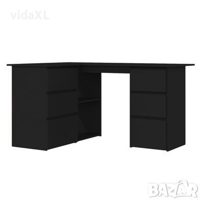 vidaXL Ъглово бюро, черно, 145x100x76 см, ПДЧ(SKU:801090, снимка 1