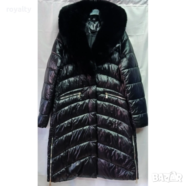 Луксозно дамско дълго яке ЧЕРНО, снимка 1