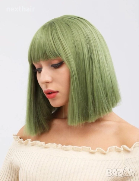 Къса зелена перука с бретон, снимка 1