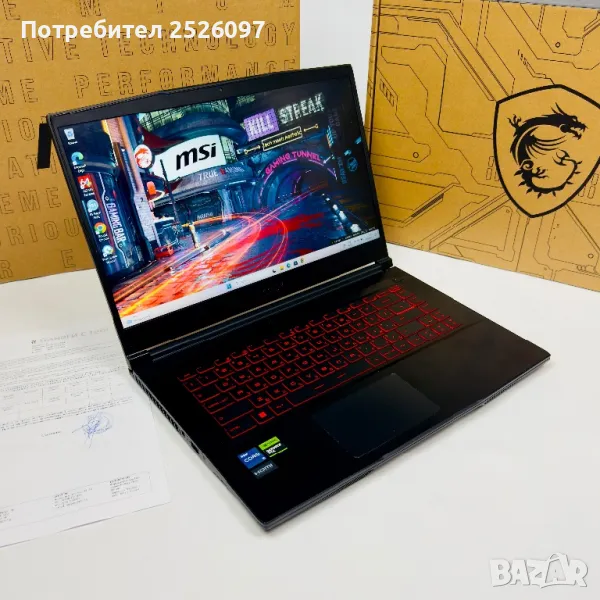 MSI Thin GF63/15,6” 144Hz IPS/i5-12450H/RTX 4050/16GB RAM/512GB NVMe, снимка 1