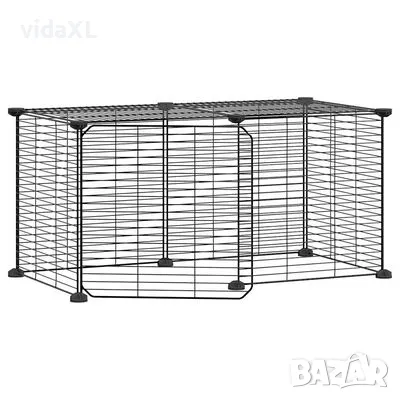 vidaXL Клетка за животни с врата, 8 панела, черна, 35x35 см, стомана（SKU:3114053）, снимка 1