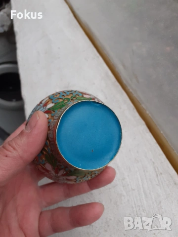 Клоазоне cloisonne клетъчен емайл бронз ваза бурканче, снимка 5 - Антикварни и старинни предмети - 53335696