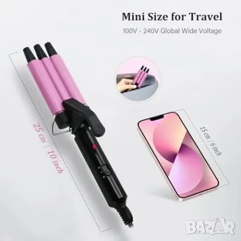 Нова Керамична маша за естествени вълни регулируема температура, удобна за пътуване, снимка 3 - Маши за коса - 49956866