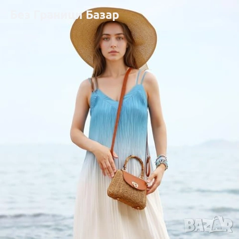 Ново дамска Бохо плетена чанта тип кошница за плаж почивка и пътуване, снимка 2 - Чанти - 53917788