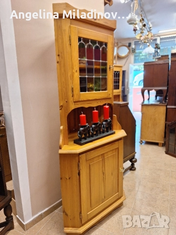 Винтидж ъглова витрина масив , снимка 3 - Секции и витрини - 51607247