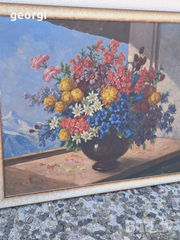 картина букет цветя във ваза маслени бои върху платно , снимка 5 - Картини - 53845272