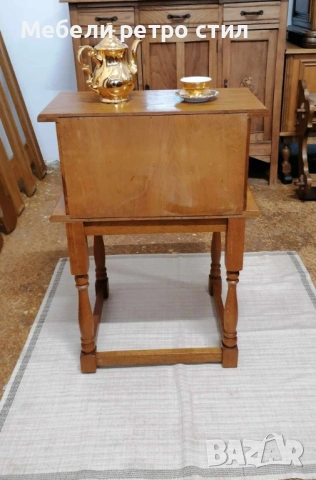 Стилна помощна масичка / нощно шкафче от масивно дърво с чекмедже и долен плот. , снимка 9 - Шкафове - 53380492