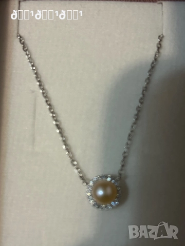 Елегантно сребърно колие с естествена розова перла и цирконии , снимка 3 - Колиета, медальони, синджири - 52849602