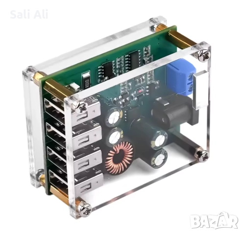 DC 7V-60V към 5V 5A модул с 4 USB изхода и акрилен корпус, снимка 2 - Друга електроника - 51795647