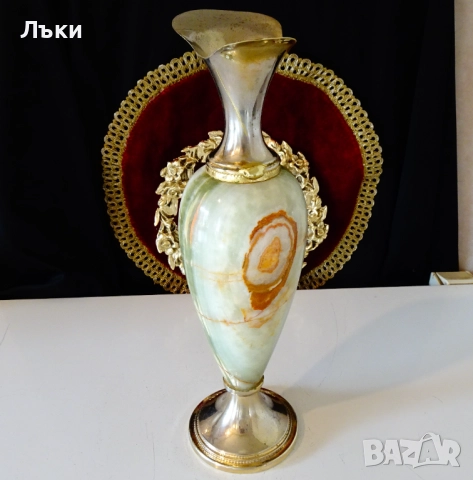 Посребрена ваза,свещник оникс 2.2 кг.,месинг. , снимка 4 - Антикварни и старинни предмети - 52673709