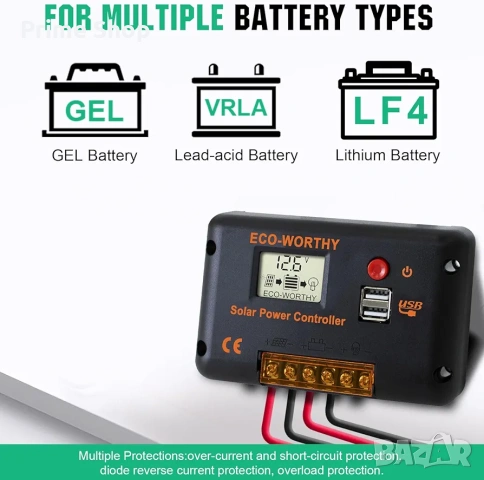 Соларен комплект - панел 120W 12V с 30A контролер, ECO-WORTHY , снимка 5 - Друга електроника - 53642643
