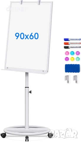 Стойка за флипчарт maxtek, магнитна мобилна бяла дъска 90 x 60 см, снимка 1