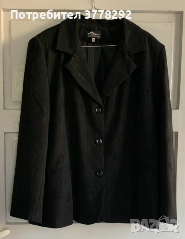 Елегантни черни Рокля и костюм Simena,БГ п-во,сако и панталон,стилно райе–прекъсваща сребърна нишк, снимка 2 - Костюми - 51997928