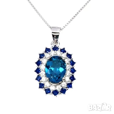 925 сребърно колие с натурален London Blue Topaz 8х6мм, подходящо за подарък , снимка 1