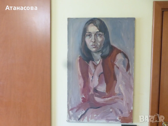 Авторска картина портрет на Млада жена масло платно от 80-те г, снимка 9 - Картини - 53760206