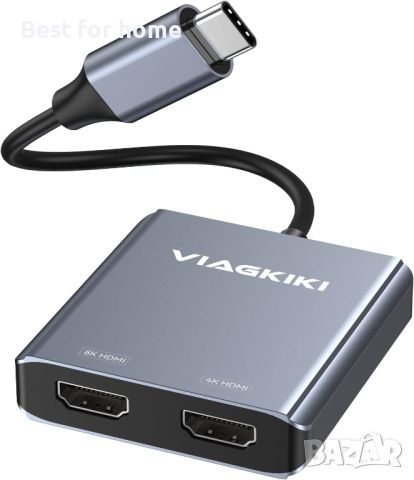 Viagkiki USB C към двоен HDMI адаптер 8K 4K,, снимка 1 - Друга електроника - 45804623