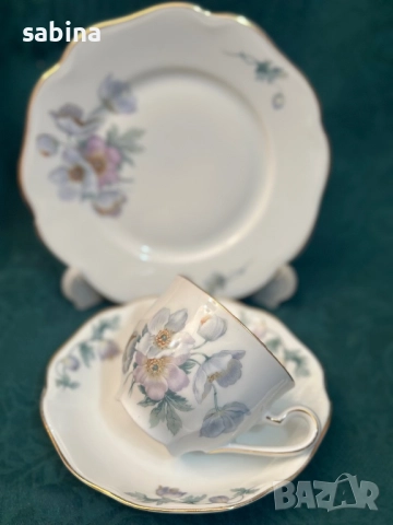 Костен порцелан-троен сет за кафе Чехословакия, Бохемия, снимка 4 - Сервизи - 52979549