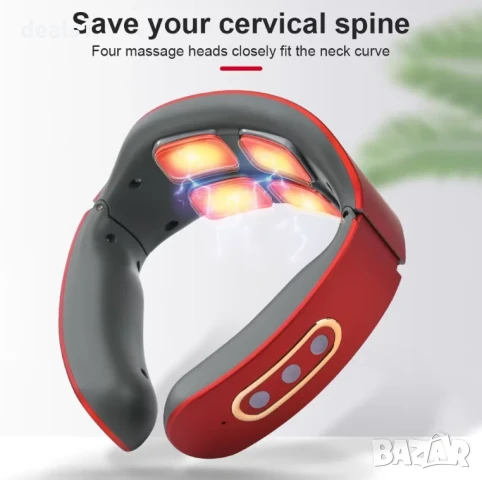 Jt-809 Електрически Пулсен Масажор за Врат с Функция за Затопляне Сив/Червен, снимка 4 - Масажори - 50535452