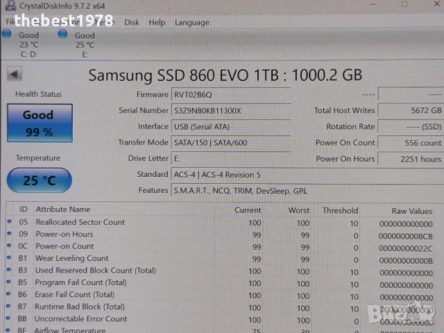 1000GB/1TB SSD 2.5 Samsung 860 EVO, снимка 3 - Твърди дискове - 52635407