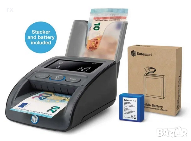 Детектор за фалшиви банкноти Safescan 155-S (G2) + батерия + стакер