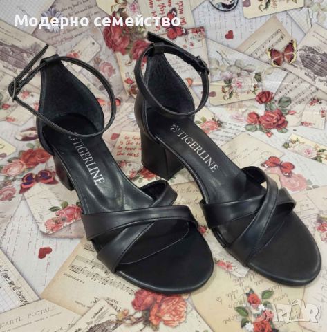 Дамски сандали среден ток в черно , снимка 1 - Сандали - 45707783