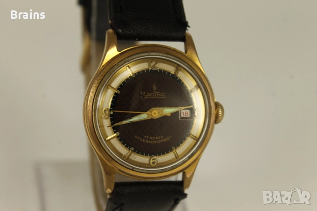 1940's ZENTRA Позлатен Немски Часовник Шахматен Циферблат, снимка 4 - Антикварни и старинни предмети - 51786280