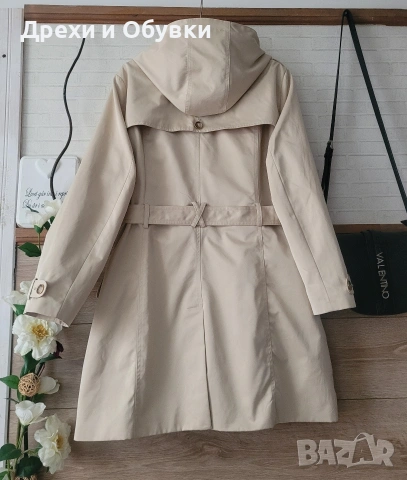 Нов тренч манто в бежов цвят със сваляща качулка , снимка 5 - Палта, манта - 54091797