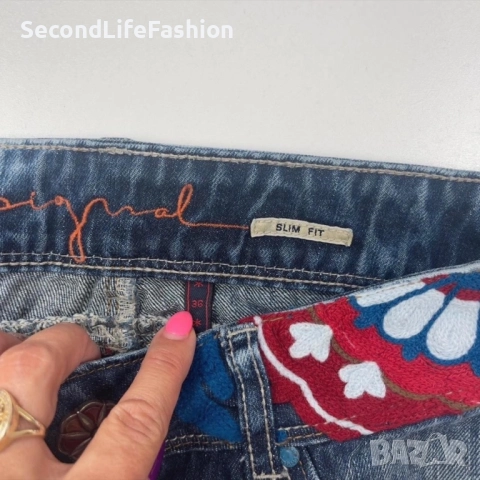 Дамски дънки Desigual Slim Fit с бродирана талия, размер 36, снимка 3 - Дънки - 52266449