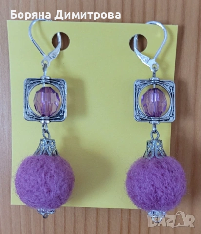 Еко бижута от вълна - красиви обеци за ежедневието! Уникати!, снимка 3 - Обеци - 53657020