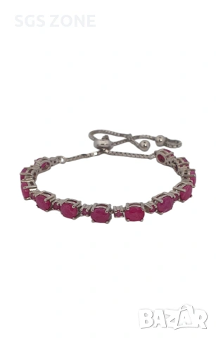 Сребърна гривна с нежен розов рубин от Тайланд, снимка 2 - Гривни - 53385718