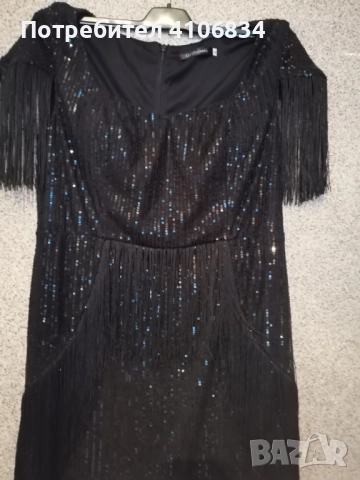 Черна рокля  с ресни , снимка 5 - Рокли - 52420344