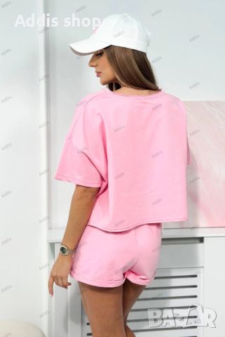 Дамски памучен комплект блуза + къси панталонки, 2цвята , снимка 4 - Комплекти - 45784822