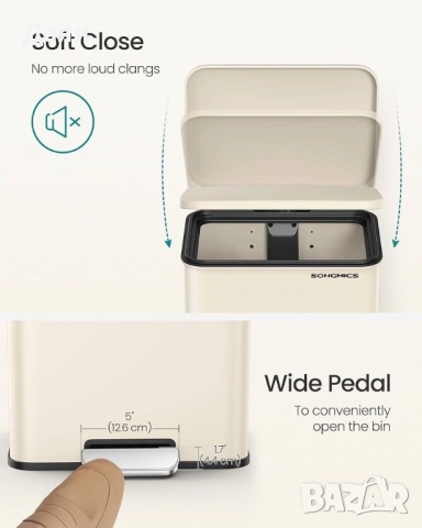 Кухненски кош за боклук SONGMICS, 40L, плавно затваряне, снимка 4 - Други стоки за дома - 52826741