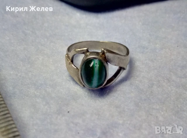 СТАР Винтидж АРТ СКЪПОЦЕНЕН СРЕБЪРЕН ПРЪСТЕН СРЕБРО 900 с РЯДЪК ЦВЯТ ПОЛИРАН КАМЪК КОТЕШКО ОКО 47538