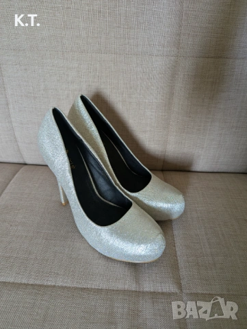  Елегантни Обувки на висок ток, токчета, сребристи номер 40, снимка 6 - Дамски обувки на ток - 53877047