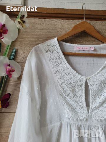 Бяла блуза с бродерии памучна материя , снимка 2 - Тениски - 45717943