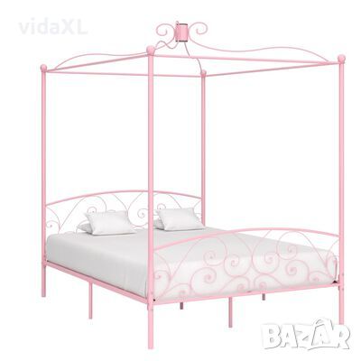 vidaXL Рамка за легло с балдахин, розова, метал, 160x200 см（SKU:284490, снимка 1 - Спални и легла - 45427285