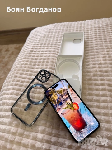  Apple iPhone 15 128GB в черен цвят. Батерията е на 91%.