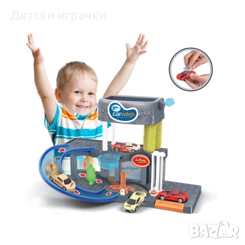 Автомивка на два етажа с течаща вода и коли, звуци , снимка 2 - Коли, камиони, мотори, писти - 52633869