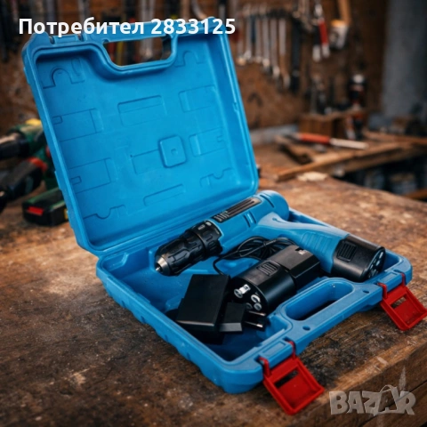 Комплект безжичен винтоверт с Led осветление, батерия и куфар - всичко под ръка, снимка 6 - Винтоверти - 53760190