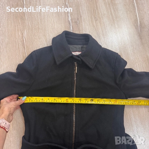 MAX&Co. Палто с колан и цип, размер, черно, вълнено, дълго, дамско, снимка 6 - Палта, манта - 52164589