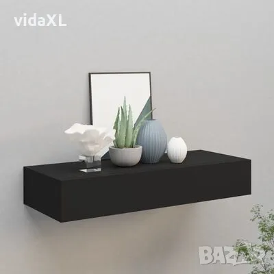 vidaXL Стенен рафт с чекмедже, черен, 60x23,5x10 см, МДФ(SKU:330257), снимка 2 - Други - 49063348